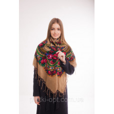 Платок шерстяной с бахромой (кофейный)